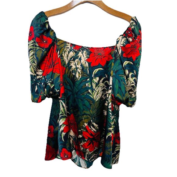 Zara Blouse Top Women's SZ S Floral Print Tropical Puff Sle Festival Chic Boho - Picture 2 of 10